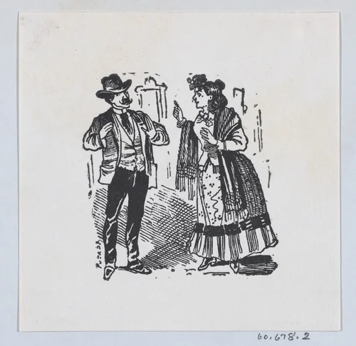 A woman scolding a man by José Guadalupe Posada, print, 1875-1885