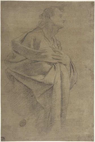 Saint Bartholomew (recto); Study of Drapery and Two Hands (verso) by Carlo Bononi, drawing, 1569-1632