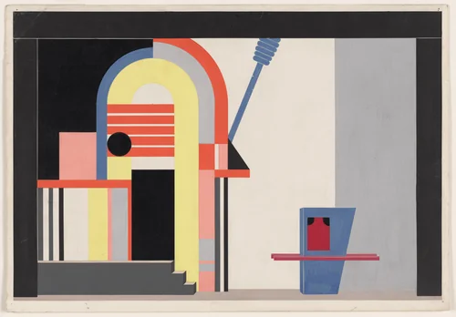 Street Beside the Old Pagoda of the Yellow Monks. Set design for the play Mann ist Mann (A Man's a Man) by Walter Dexel, drawing, 1928