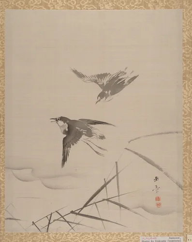 Small Birds and Bamboo by Kawabata Gyokushō, painting, 1887-1892
