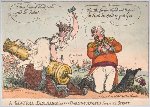 A General Discharge or the Darling Angel's Finising Stroke by Thomas Rowlandson, print, 1809