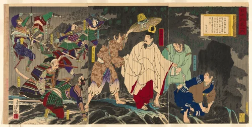 Escape of Emperor Godaigo, from the series "The Unofficial History of Japan (Nihon gaishi no uchi)" by Kobayashi Kiyochika, print, 1885