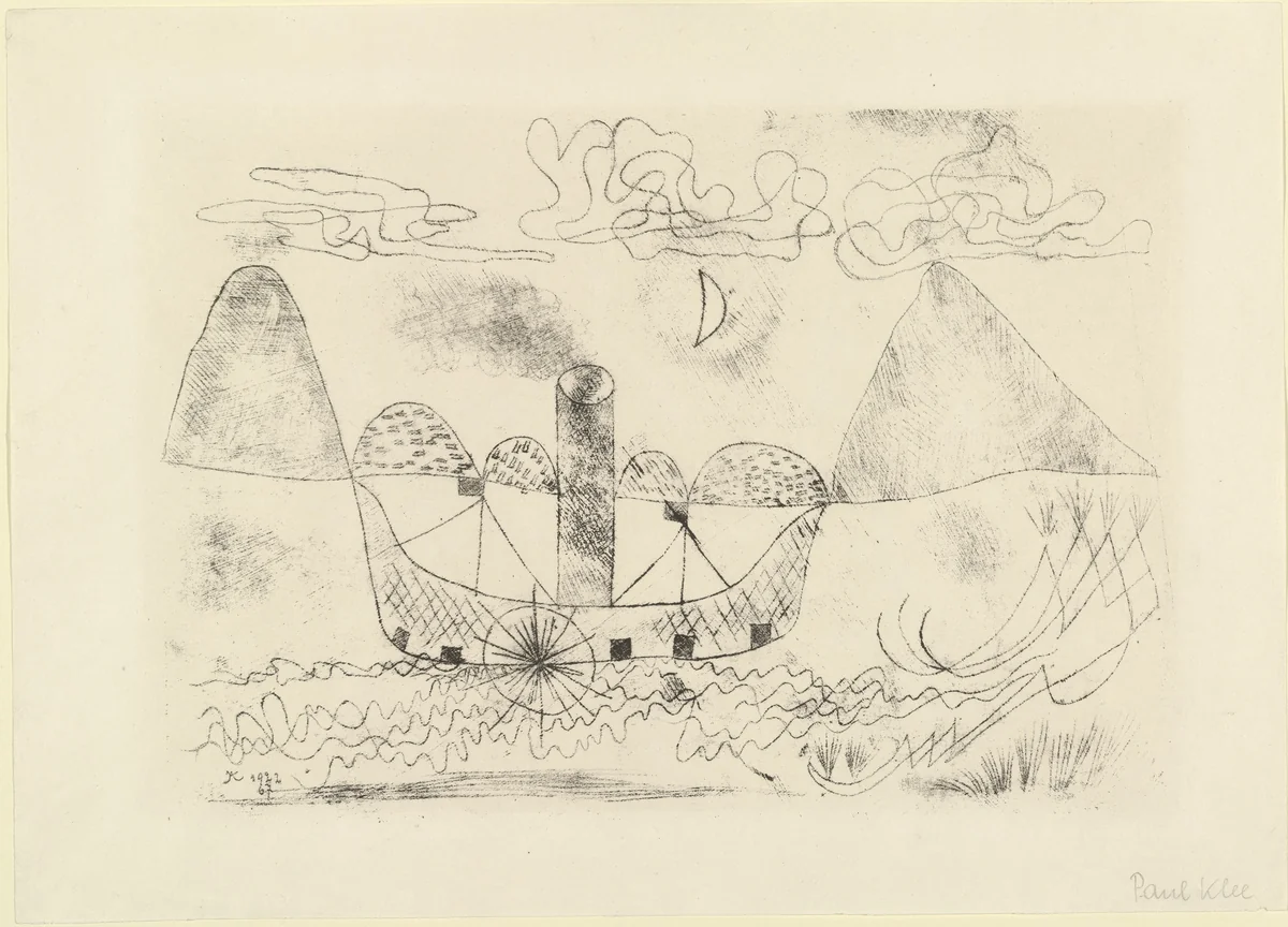 Steamer at Lugano (Dampfer vor Lugano) by Paul Klee, print, 1922