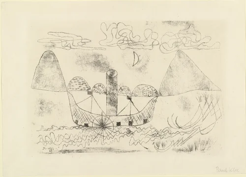 Steamer at Lugano (Dampfer vor Lugano) by Paul Klee, print, 1922