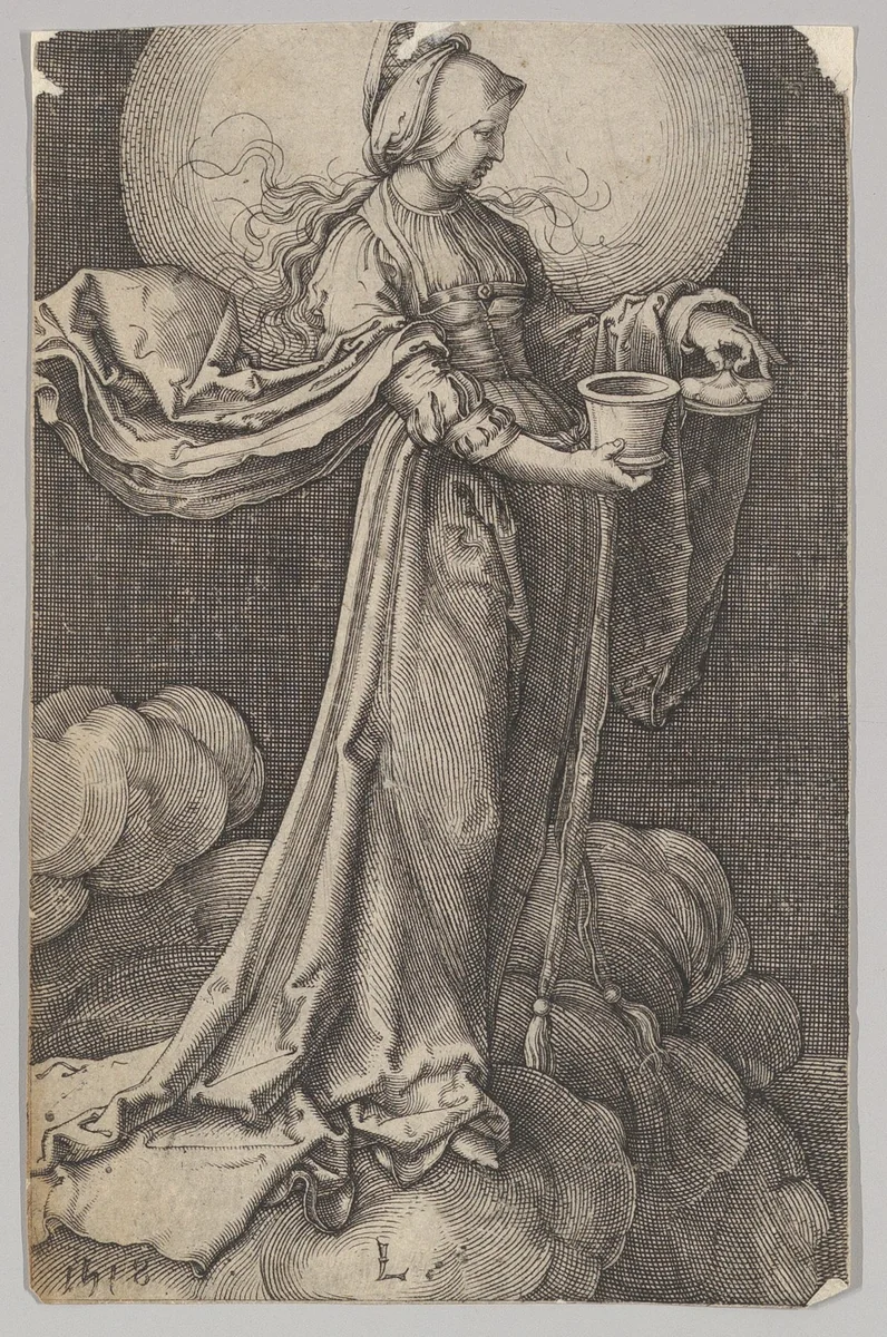 St. Mary Magdalene on the Clouds (reverse copy) by Lucas van Leyden, print, 1500-1972