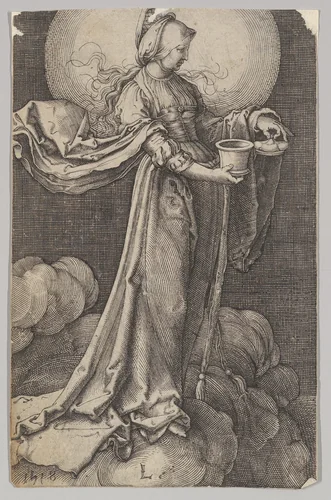 St. Mary Magdalene on the Clouds (reverse copy) by Lucas van Leyden, print, 1500-1972