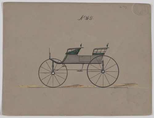 Design for 4 seat Phaeton, no top, no. 3691 by Brewster & Co., drawing, 1881