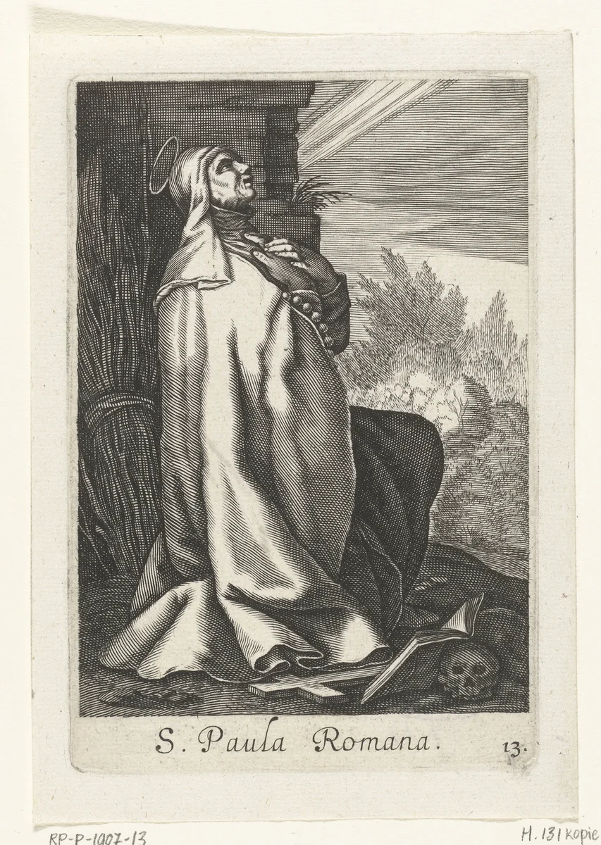 Heilige Paula van Rome als kluizenares by anonymous, print, 1590-1662
