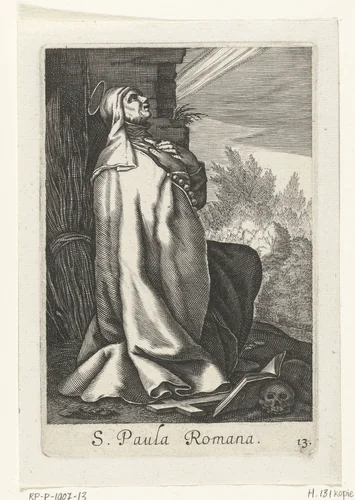 Heilige Paula van Rome als kluizenares by anonymous, print, 1590-1662
