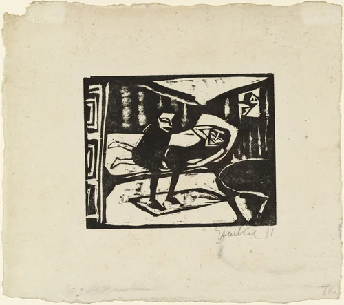 Interior with Two Figures (Interieur mit zwei Figuren) by Erich Heckel, print, 1911