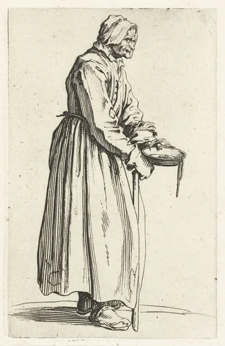 Bedelares met een centenbakje en een stok by Jacques Callot, print, 1622-1623