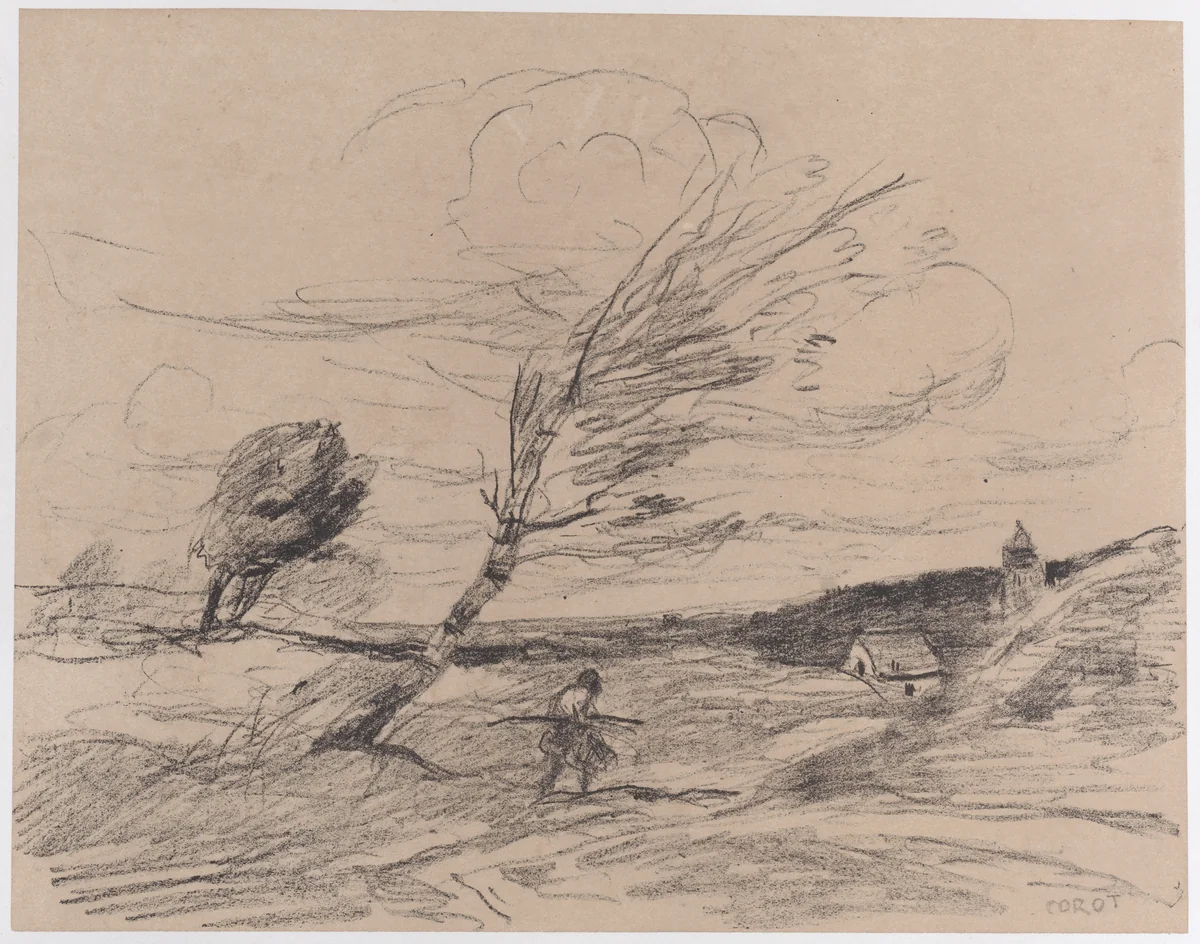 The Gust of Wind (Le Coup de Vent) by Camille Corot, print, 1871