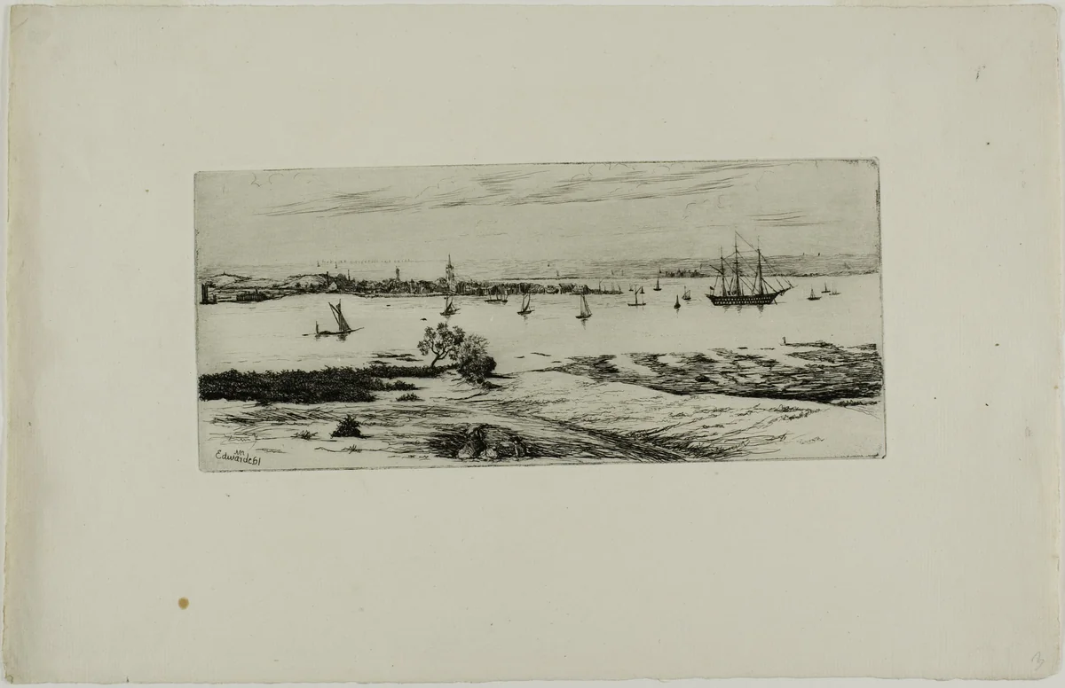 Boats in a Harbor by Edwin Edwards, print, 1823-1879