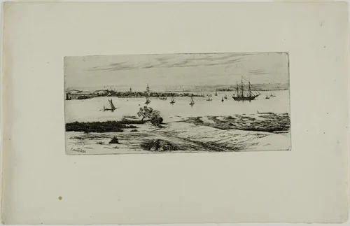 Boats in a Harbor by Edwin Edwards, print, 1823-1879