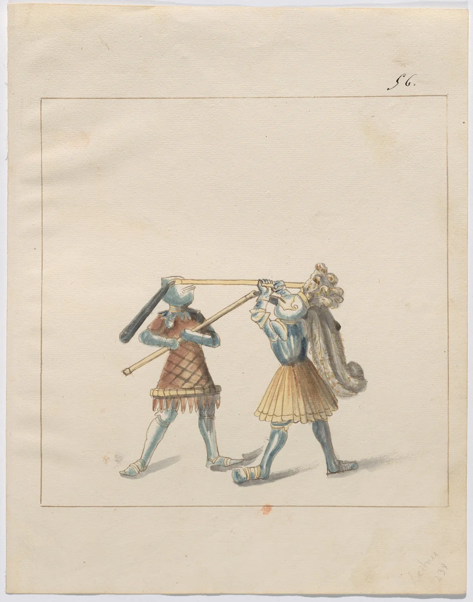 Foot Combat with Flails by German 16th Century, drawing, 1515