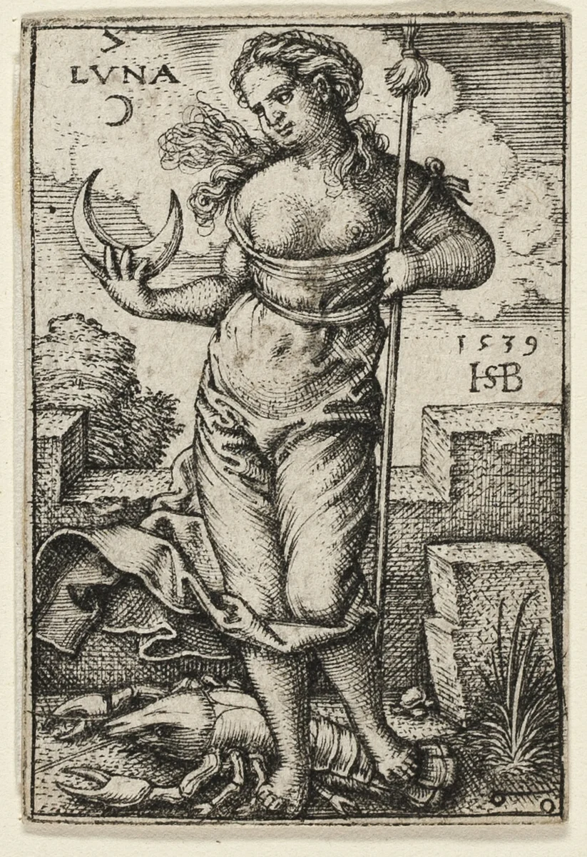 Moon, plate seven from The Seven Planets with the Zodiacs by Sebald Beham, print, 1539