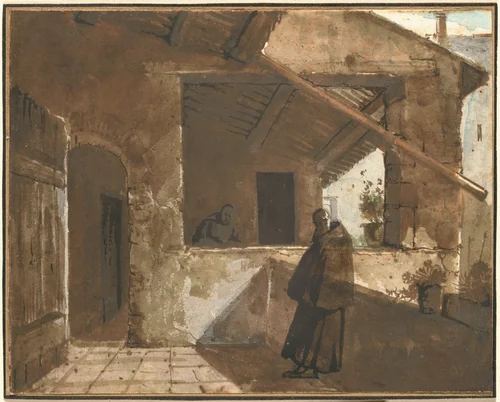 A Roman Cloister by François-Marius Granet, drawing, 1797-1807