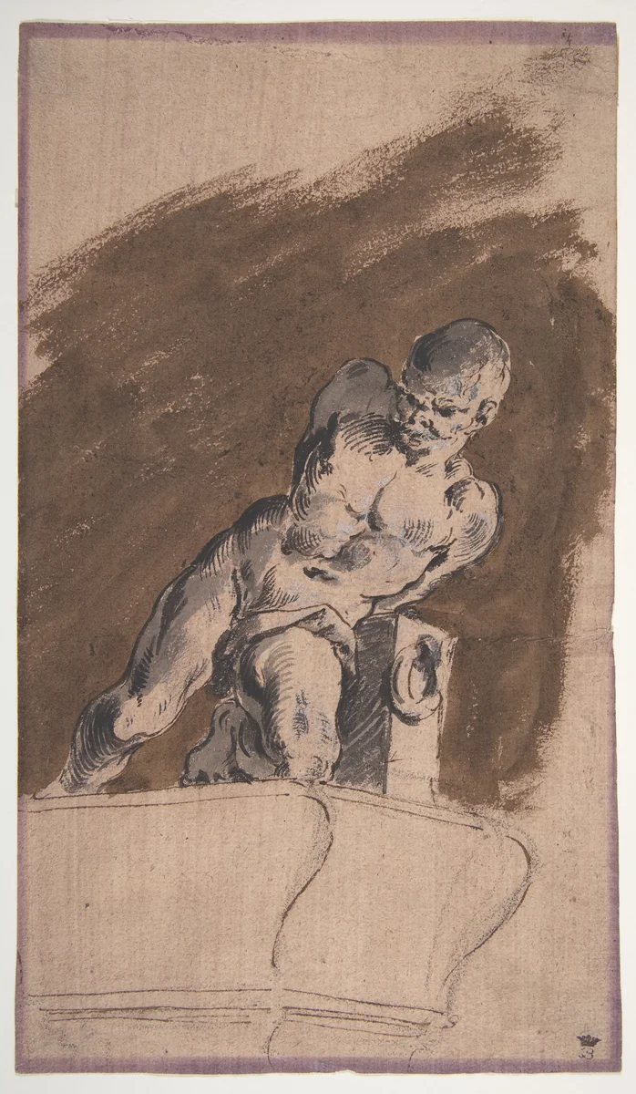 Chained Nude Prisoner, after Pietro Tacca by Pietro Antonio Novelli, drawing, 1729-1804