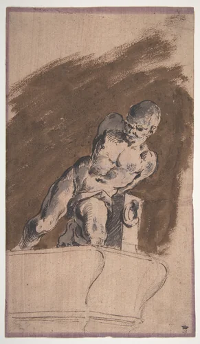 Chained Nude Prisoner, after Pietro Tacca by Pietro Antonio Novelli, drawing, 1729-1804