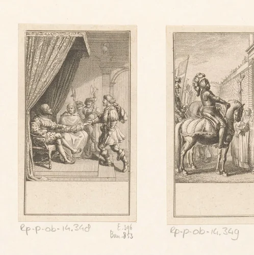 Lodewijk VII ontvangt een brief van Paus Eugenius III, in het bijzijn van Bernardus van Clairvaux by Daniel Nikolaus Chodowiecki, print, 1781