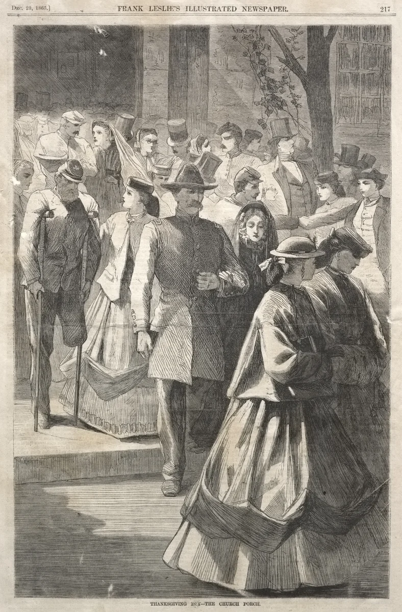 Thanksgiving Day - The Church Porch by Winslow Homer, print, 1865