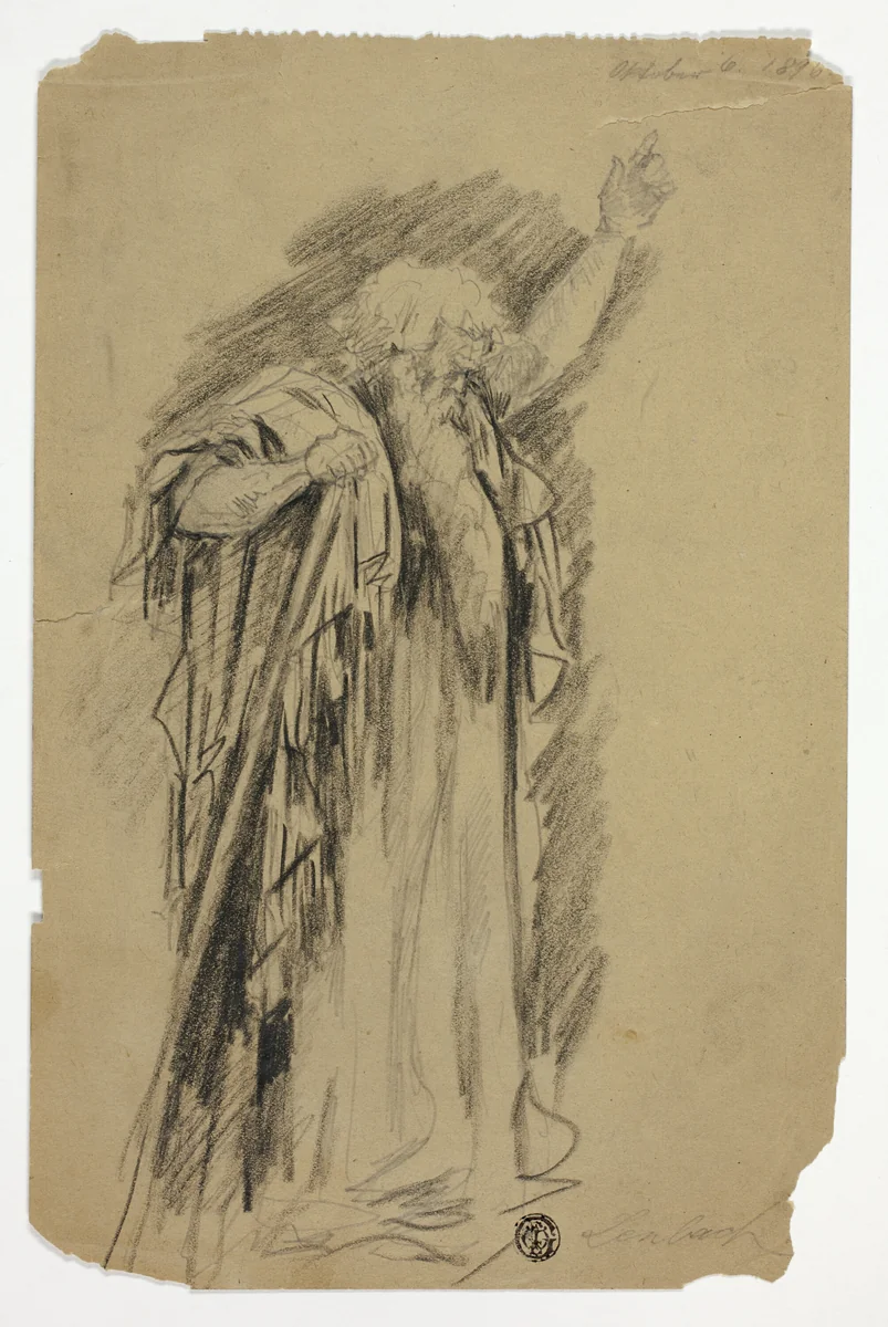 Standing Prophet with Arm Raised by Franz Seraph von Lenbach, drawing, 1896