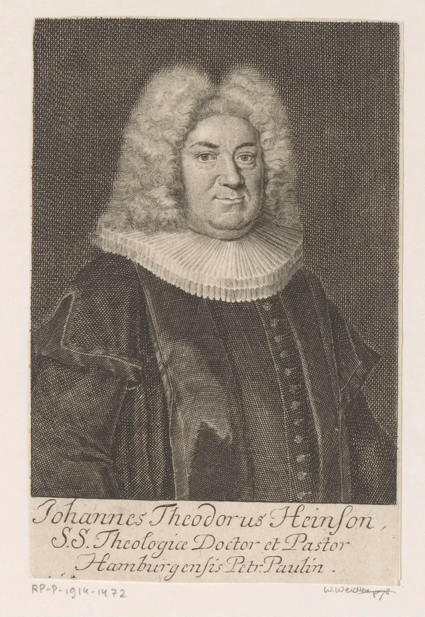 Portret van Johann Theodor Heinson by Martin Bernigeroth, print, 1727