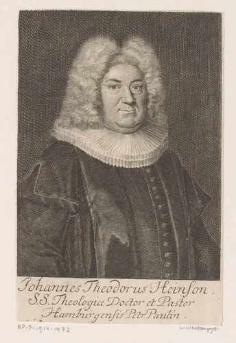 Portret van Johann Theodor Heinson by Martin Bernigeroth, print, 1727