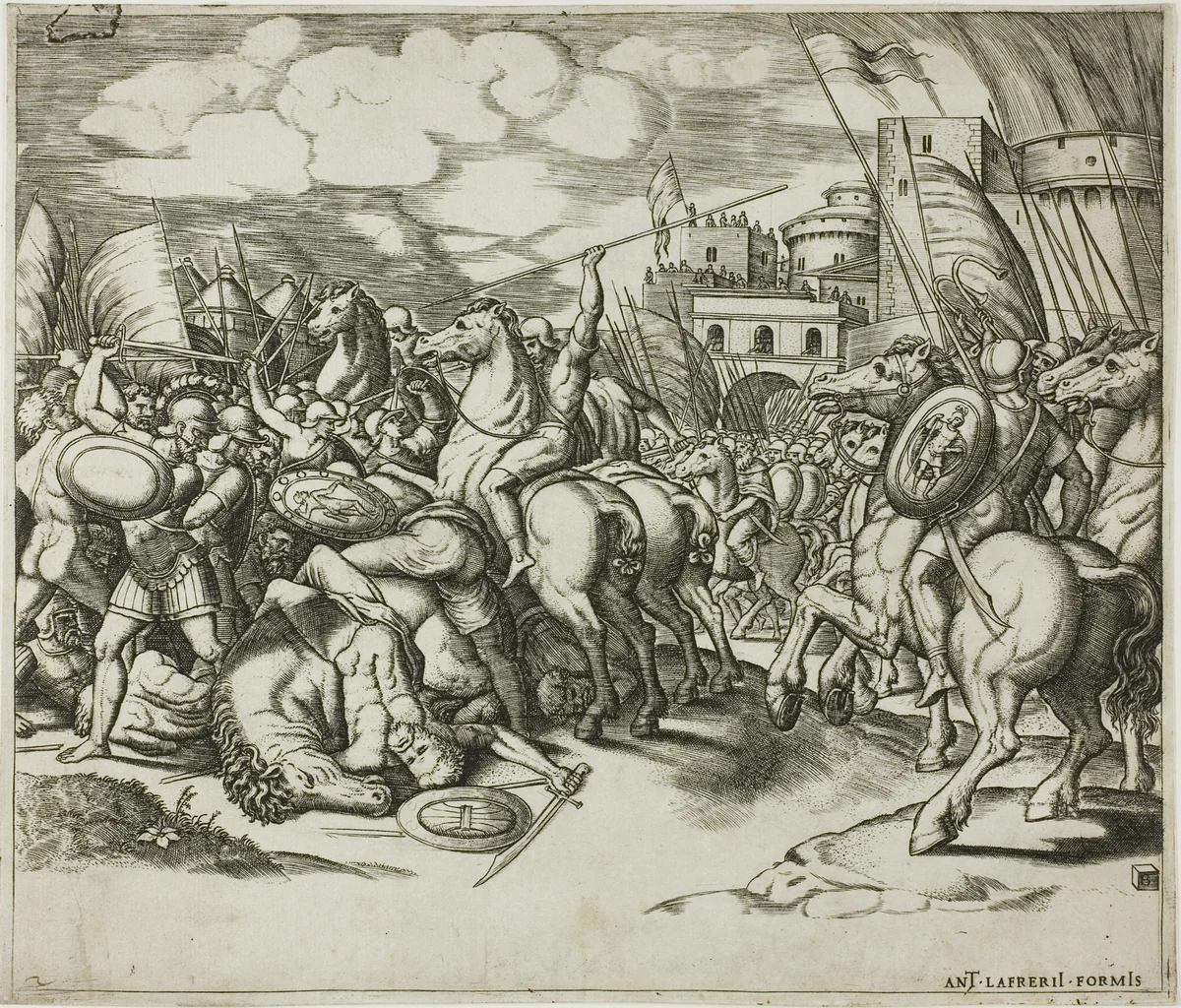 The Victory of Scipion over Syphax by Master of the Die, print, 1527-1537