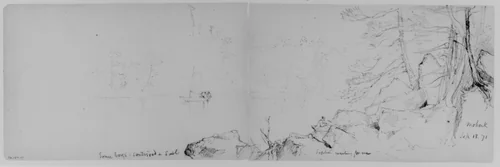 Sailboat on Lake; Figure on Shore, 1871 (from Sketchbook) by Daniel Huntington, artwork, 1870