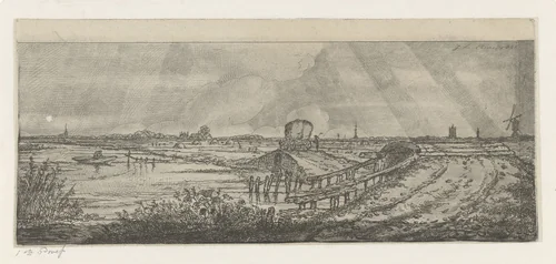 Polderlandschap met hooiwagen by Jacobus Ludovicus Cornet, print, 1851