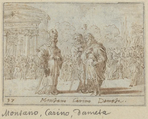 Montano, Carino and Dameta by Johann Wilhelm Baur, drawing, 1640