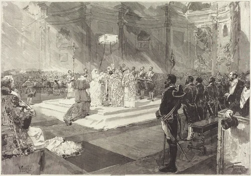 Baptême royal à la Cour d'Espagne by Auguste Lepère; Daniel Vierge, portfolio, 1882