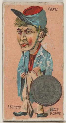 Peru, 1 Dinero, from the series Coins of All Nations (N72, variation 2) for Duke brand cigarettes by W. Duke, Sons & Co., print, 1889