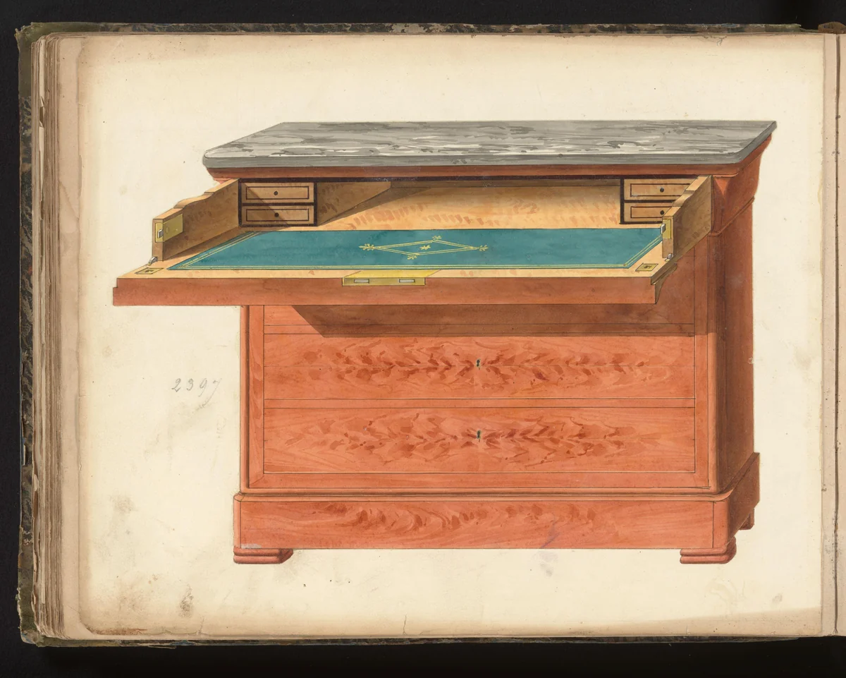 Ontwerp voor een secretaire by anonymous, drawing, 1825-1839