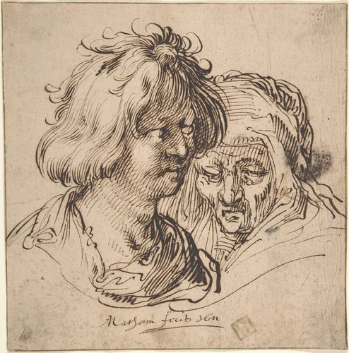 Young Man and Old Woman by Jacob Matham, drawing, 1580-1631