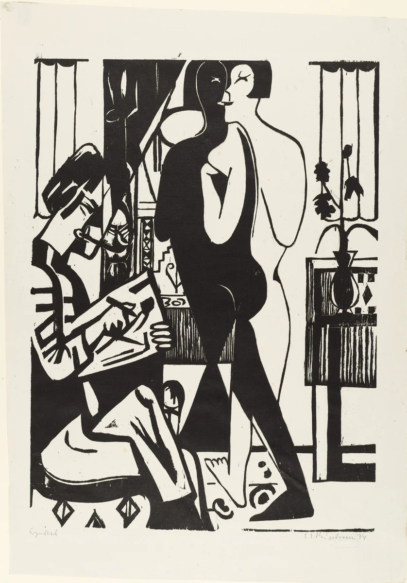Artist and Model (Maler und Modell) by Ernst Ludwig Kirchner, print, 1936