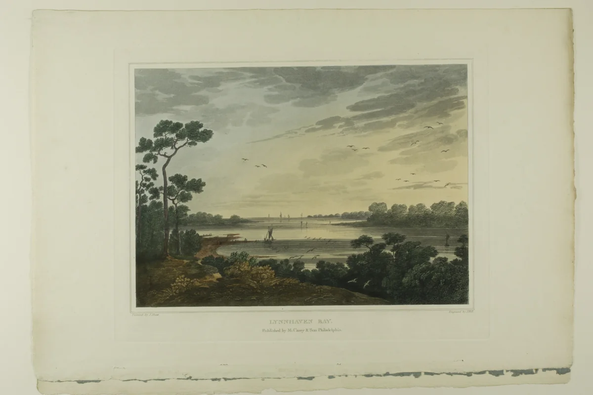 Lynnhaven Bay, plate one of the second number of Picturesque Views of American Scenery by Joshua Shaw, print, 1819-1821