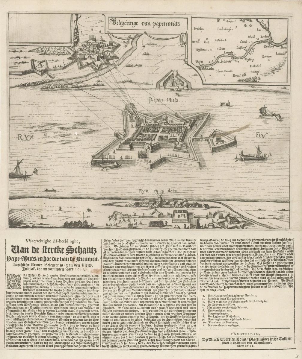 Beleg van de schans Papenmuts, 1622 by Dirk Eversen Lons, print, 1622