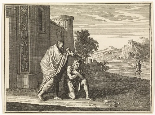 Samuel zalft Saul tot koning by Caspar Luyken, print, 1712