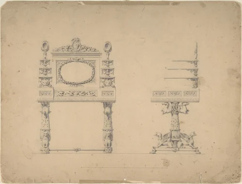 Designs for Furniture by anonymous, drawing, 1800-1900