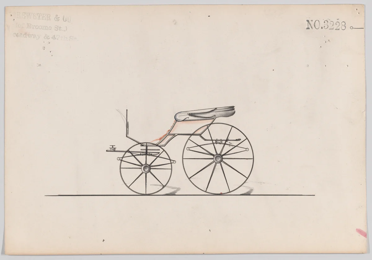 Design for Pony Phaeton, no. 3228a by Brewster & Co., drawing, 1876