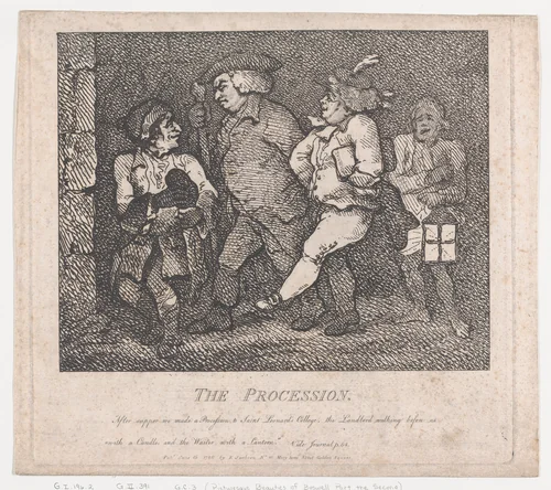 The Procession (Picturesque Beauties of Boswell, Part the Second) by Thomas Rowlandson, print, 1786