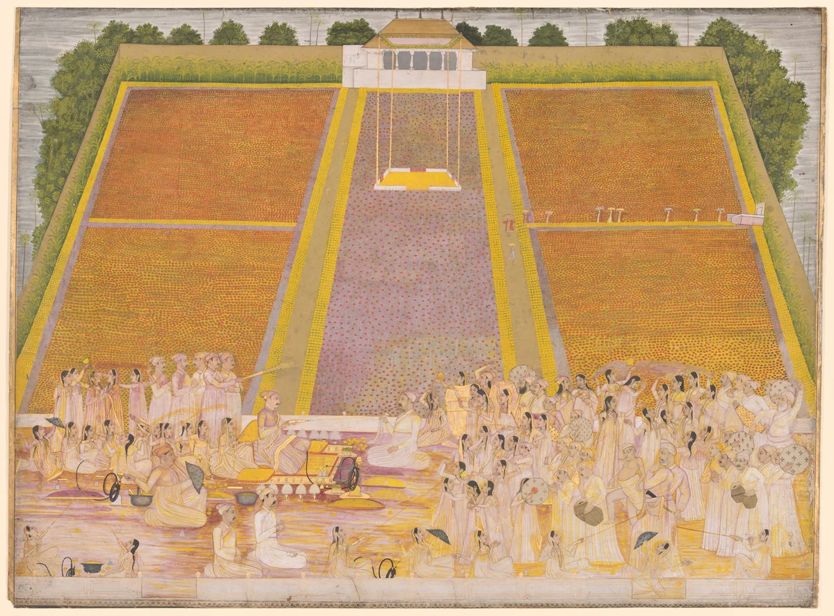 Holi Festival in a Walled Garden with Celebrants by India West Bengal, Murshidabad, painting, 1760-1770
