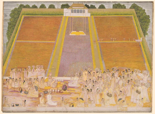 Holi Festival in a Walled Garden with Celebrants by India West Bengal, Murshidabad, painting, 1760-1770