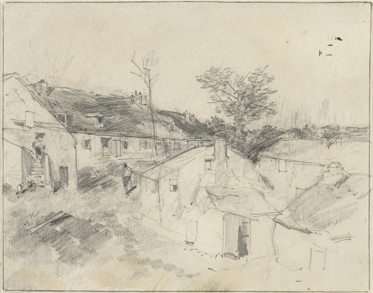 Dorpsgezicht by Louis-Adolphe Hervier, drawing, 1828-1879