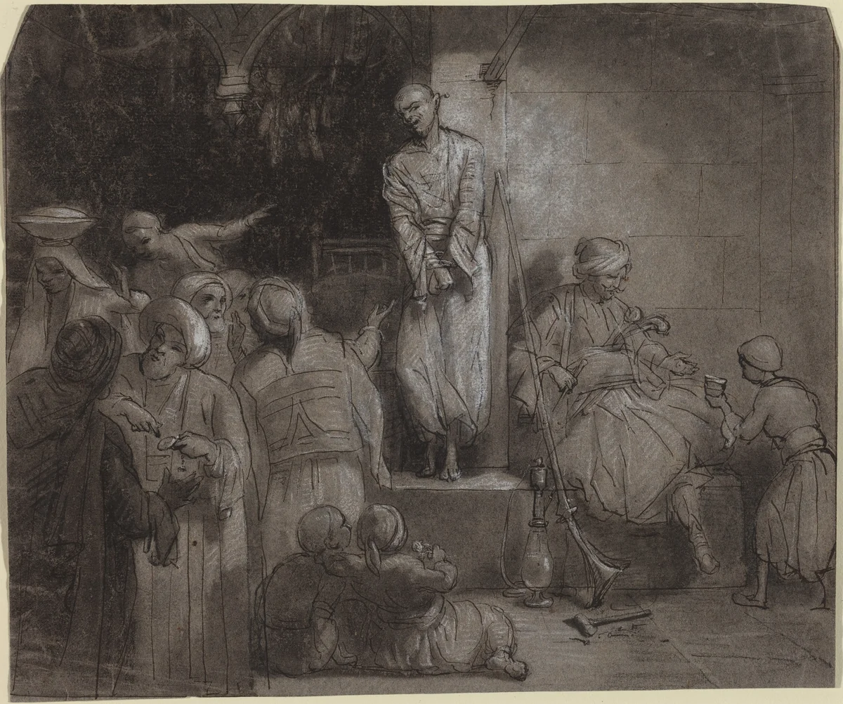 The Slave Market [recto] by Alexandre-Gabriel Decamps, drawing, 1803-1860