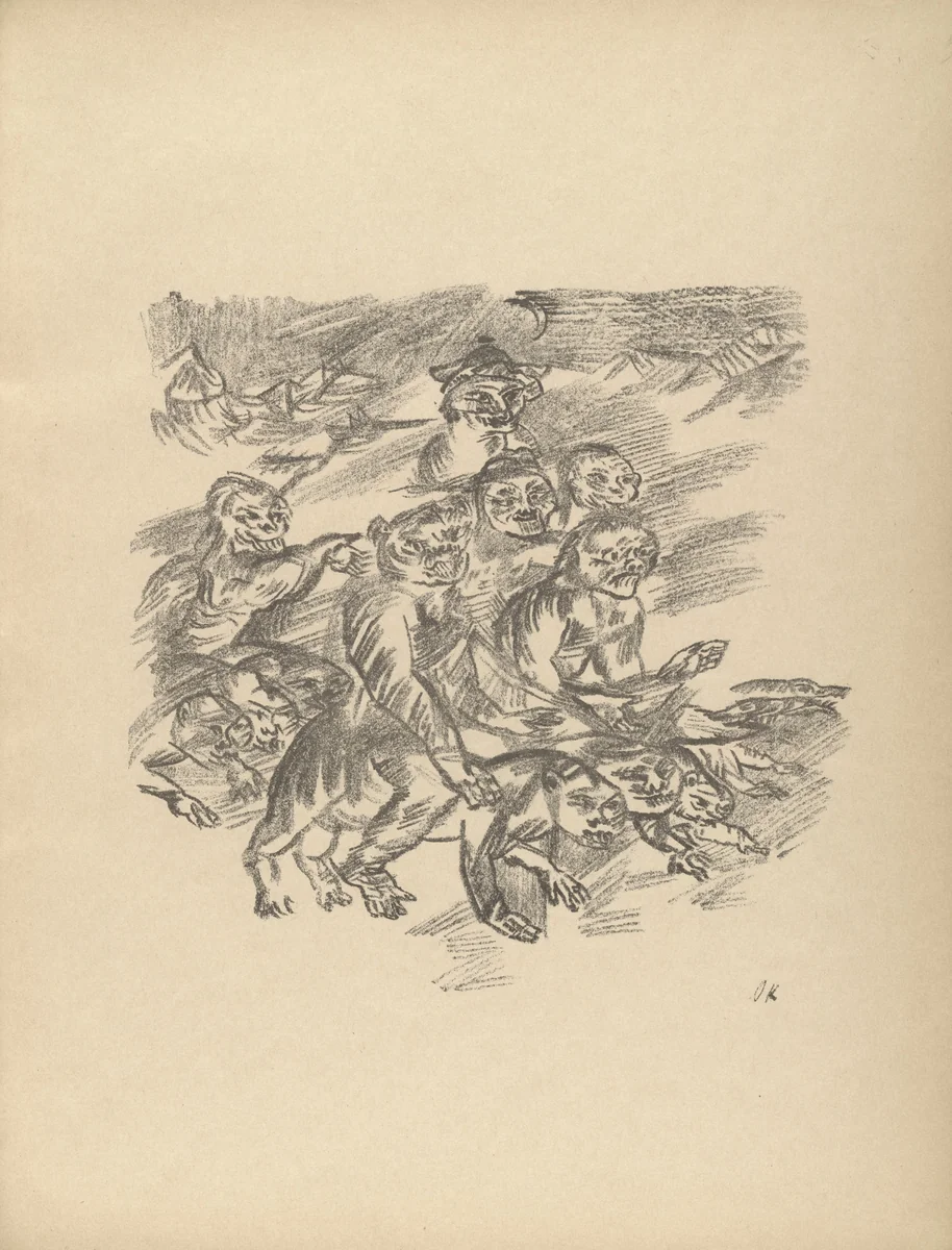 The Intruders (Die Eindringlinge) (plate, folio 20) from Die Chinesische Mauer (The Great Wall of China) by Oskar Kokoschka, illustrated book, 1914