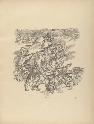 The Intruders (Die Eindringlinge) (plate, folio 20) from Die Chinesische Mauer (The Great Wall of China) by Oskar Kokoschka, illustrated book, 1914