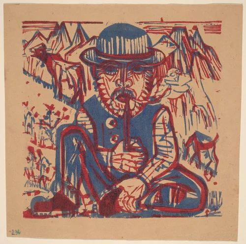 Smoking Peasant by Ernst Ludwig Kirchner, print, 1880-1938